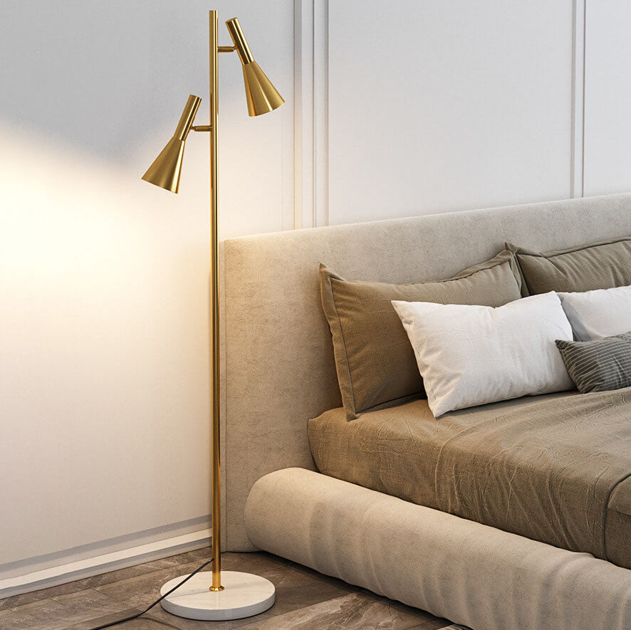Modern Minimalist Marble Iron Horn Shade Rotatable 2-Light Standing Floor Lamp For Living Room & Bedroom Lumendat