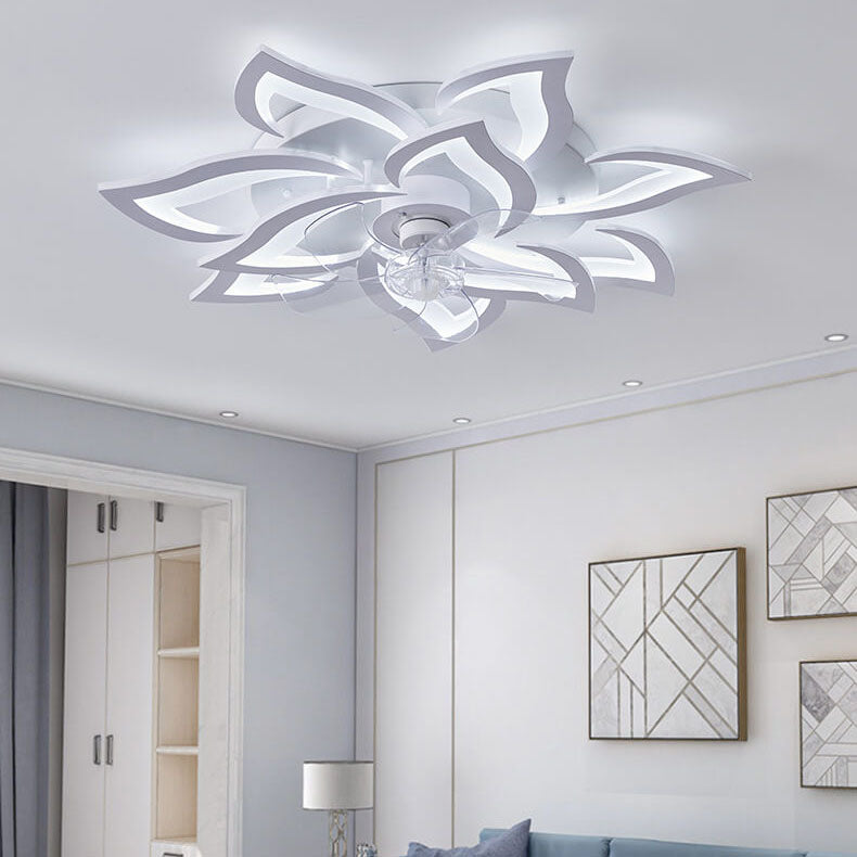 Scandinavian Modern Luxury Flower Iron Acrylic Plastic LED Flush Mount Ceiling Fan Light Lumendat
