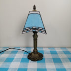 European Vintage Tiffany Square Stained Glass Iron 1-Light Table Lamp Lumendat