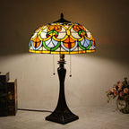Tiffany Mediterranean Stained Glass Cone Pull Cord 2-Light Table Lamp Lumendat