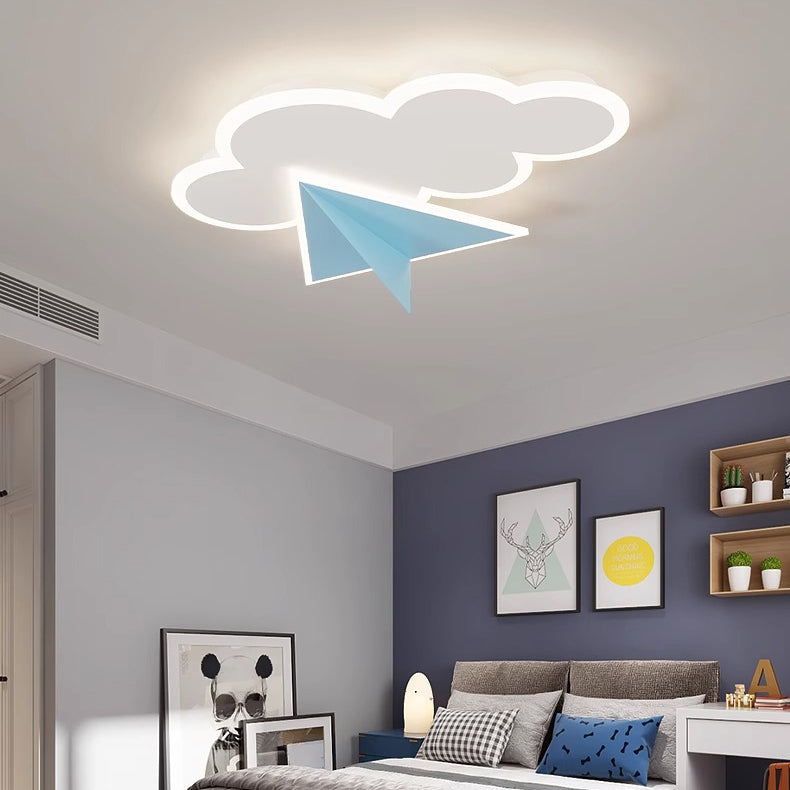 Lumendat Modern Art Deco Kids Iron Acrylic Cloud Plane LED Flush Mount Ceiling Light For Bedroom Lumendat