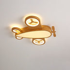 Cartoon Creative Wood Grain Aircraft LED Kids Flush Mount Ceiling Light BulbSquare