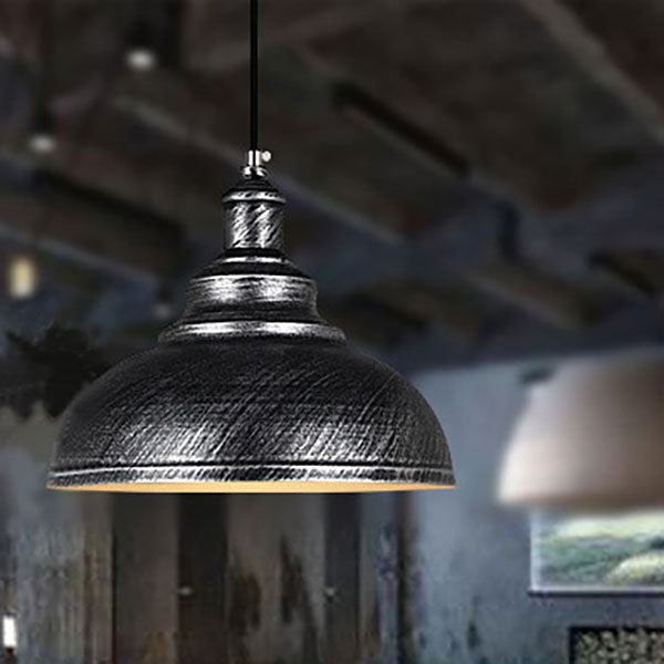 Industrial Simple Dome Round Pot Lid Iron 1-light Pendant Light BulbSquare