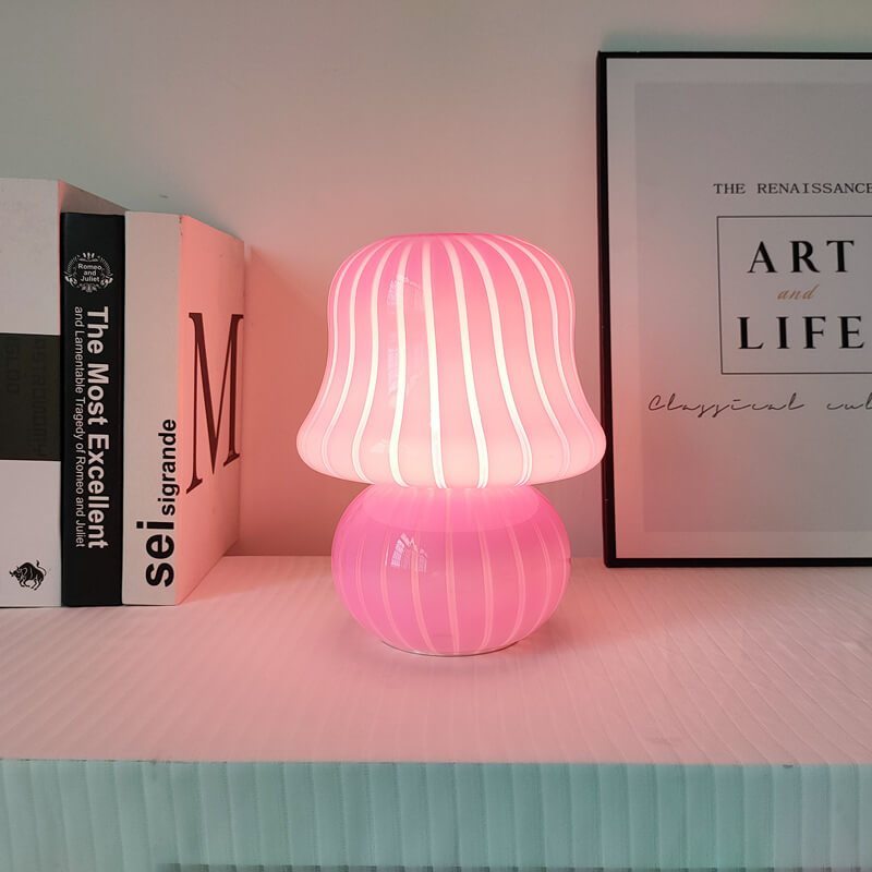 French Cream Handmade Glass Mushroom 1-Light Table Lamp Lumendat