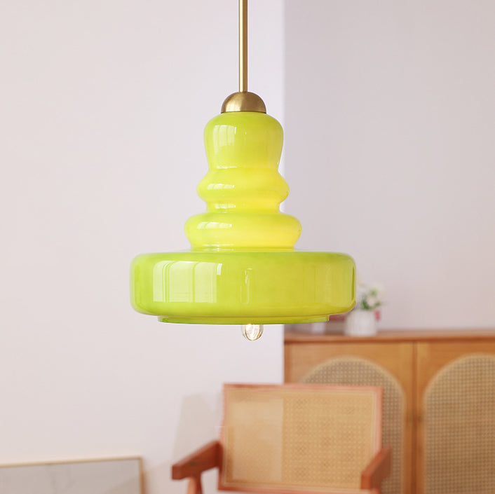 Modern Colorful Glass Gourd Shade 1-light Pendant Light BulbSquare