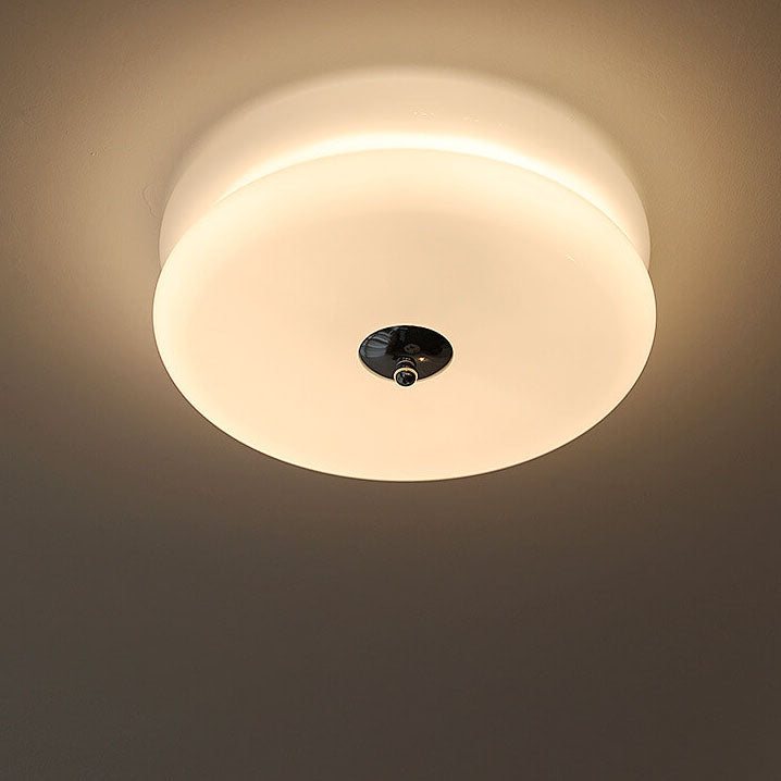 French Minimalist Cream Glass Round LED Flush Mount Ceiling Light BulbSquare