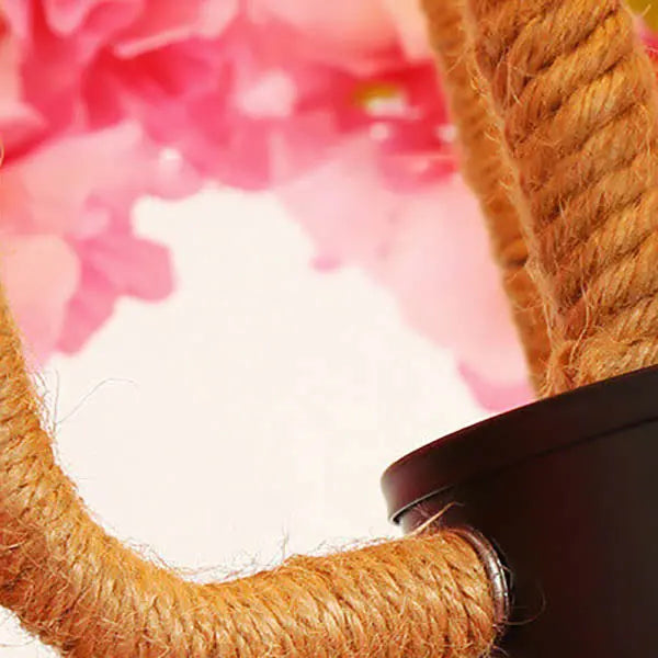 Industrial Vintage Simulation of Greenery Cherry Blossoms Iron Hemp Rope 3-light Chandelier Lumendat