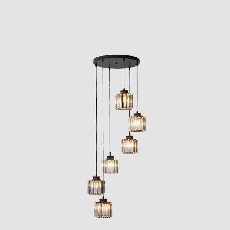 Modern Prismatic Crystal Cylinder Stairway Chandelier – 6 or 9 Lights Lumendat