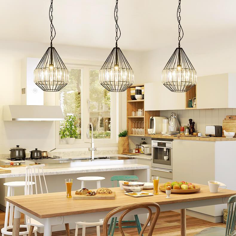 Vintage Wrought Iron Geometry Birdcage 1-light Pendant Light BulbSquare