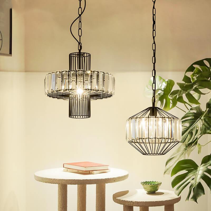 Vintage Wrought Iron Geometry Birdcage 1-light Pendant Light BulbSquare