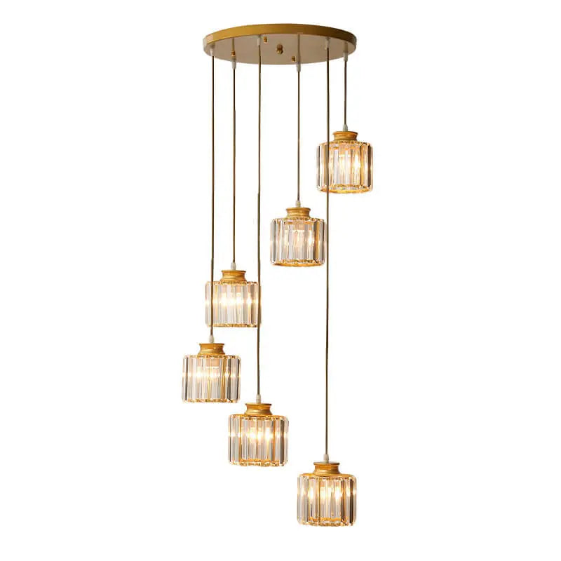 Modern Prismatic Crystal Cylinder Stairway Chandelier – 6 or 9 Lights Lumendat