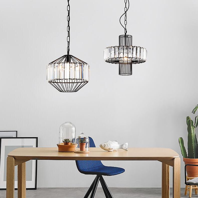Vintage Wrought Iron Geometry Birdcage 1-light Pendant Light BulbSquare