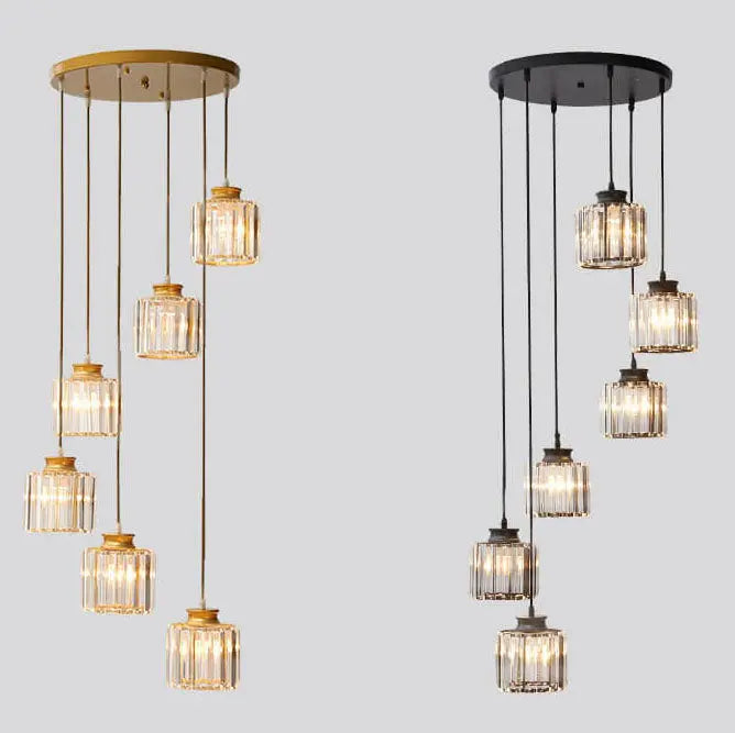 Modern Prismatic Crystal Cylinder Stairway Chandelier – 6 or 9 Lights Lumendat
