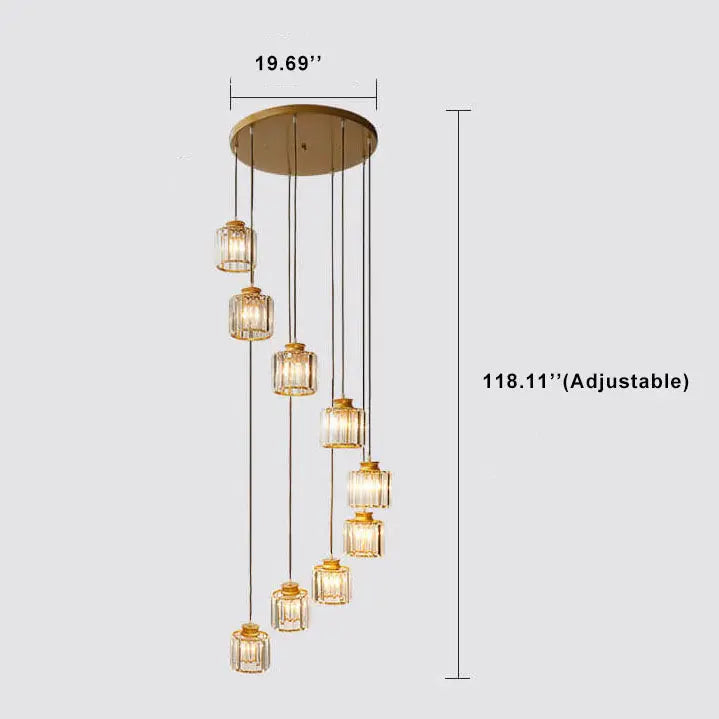Modern Prismatic Crystal Cylinder Stairway Chandelier – 6 or 9 Lights Lumendat