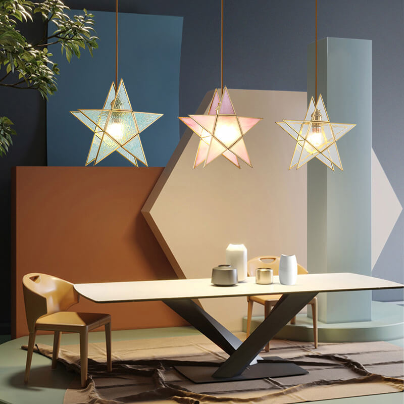 Modern Colorful Water-grain Glass 1-light Pentagram Shaped Pendant Light BulbSquare
