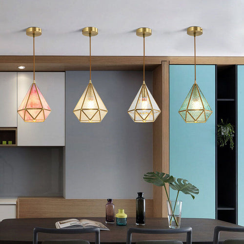 Modern Colorful Water-grain Glass 1-light Diamond Shaped Pendant Light