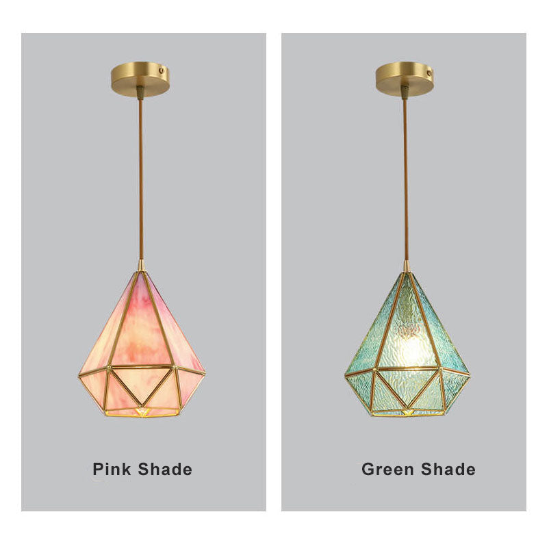 Modern Colorful Water-grain Glass 1-light Diamond Shaped Pendant Light