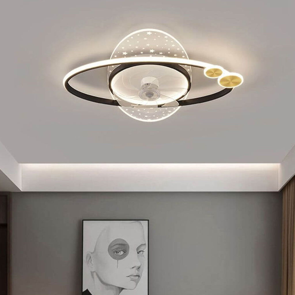 Lumendat Modern Creative Planet Star Effect LED Flush Mount Ceiling Fan Light Lumendat