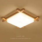 Traditional Japanese Wood Acrylic Square Tatami LED Flush Mount Ceiling Light for Bedroom BulbSquare