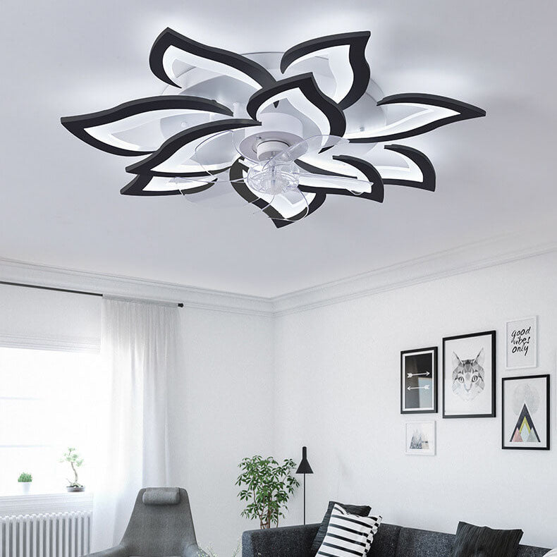 Scandinavian Modern Luxury Flower Iron Acrylic Plastic LED Flush Mount Ceiling Fan Light Lumendat