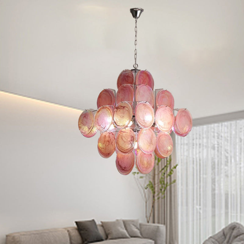 Traditional French Flower Shaped Iron Glass 5/9/12 Light Chandelier for Living Room BulbSquare