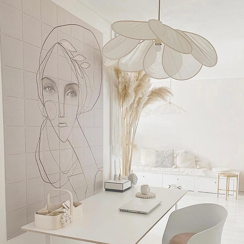 Contemporary Boho Petal Fabric Metal Lampshade 1-Light Pendant Light For Living Room Lumendat