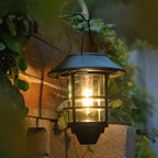 Contemporary Retro Solar Waterproof Aluminum Glass Lantern Cylinder 1-Light Hanging Wall Sconce Lamp For Outdoor Patio Lumendat