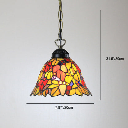 Tiffany Rustic Rose Beads Stained Glass 1-Light Pendant Light