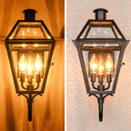 Industrial Waterproof Glass Lantern Iron 3-Light Outdoor Wall Sconce Lamp Lumendat