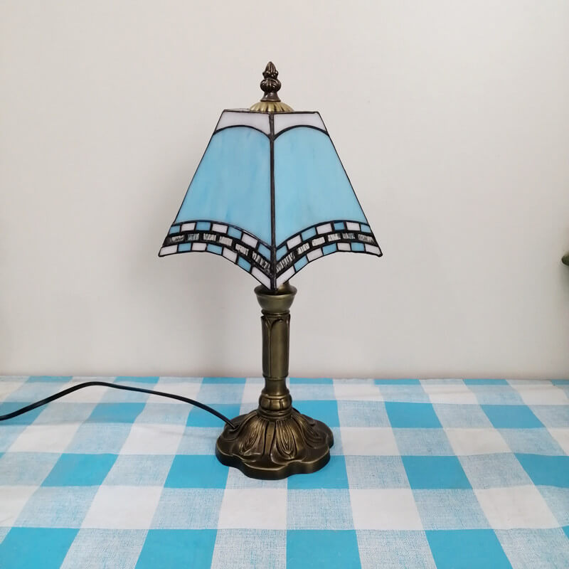 European Vintage Tiffany Square Stained Glass Iron 1-Light Table Lamp Lumendat