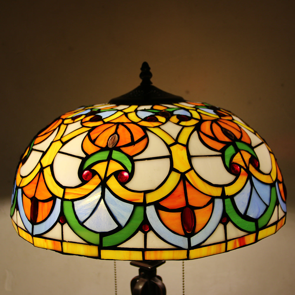 Tiffany Mediterranean Stained Glass Cone Pull Cord 2-Light Table Lamp Lumendat