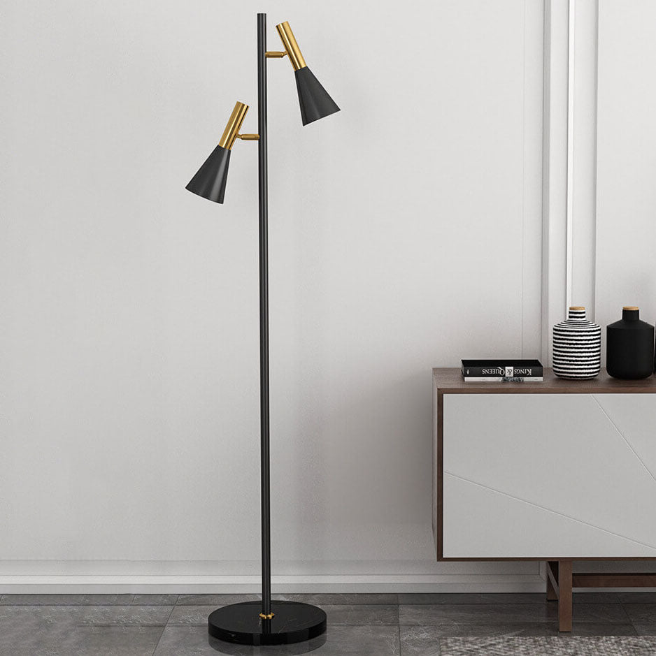 Modern Minimalist Marble Iron Horn Shade Rotatable 2-Light Standing Floor Lamp For Living Room & Bedroom Lumendat