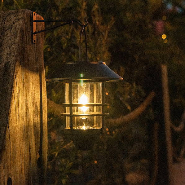 Contemporary Retro Solar Waterproof Aluminum Glass Lantern Cylinder 1-Light Hanging Wall Sconce Lamp For Outdoor Patio Lumendat