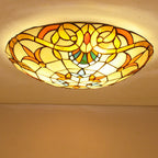 European Tiffany Baroque Round Stained Glass 2/3/4 Light Flush Mount Ceiling Light