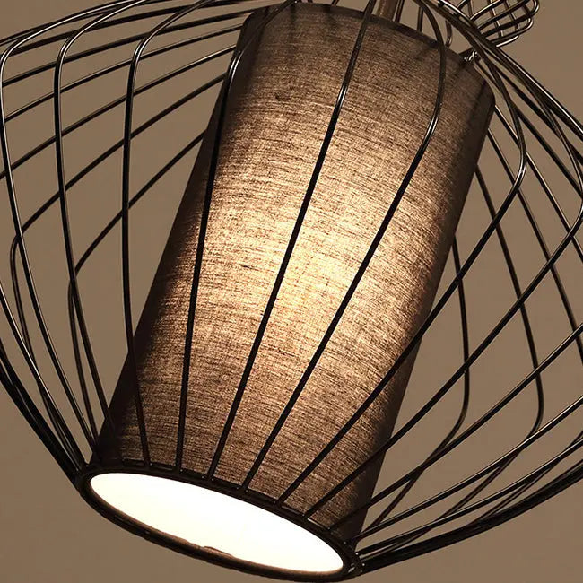 Contemporary Industrial Cage Iron Fabric 1-light Pendant Light for Living Room BulbSquare