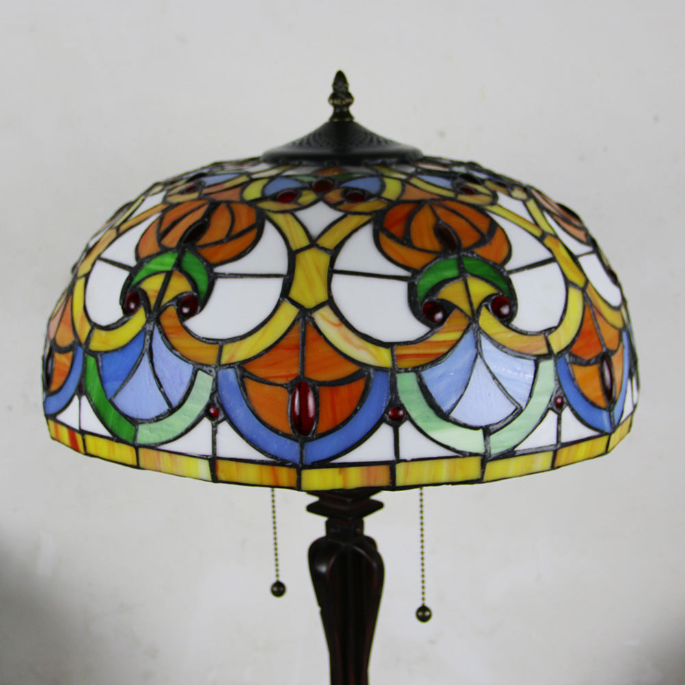 Tiffany Mediterranean Stained Glass Cone Pull Cord 2-Light Table Lamp Lumendat