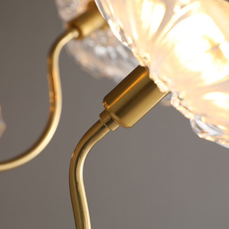 Traditional Vintage Gold Finish Frame Flower Glass Shade 6-light Semi-flush Mount Ceiling Light for Bedroom