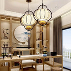 Traditional Chinese Luxury Wrought Iron Fabric 1-Light Pendant Light For Living Room Lumendat