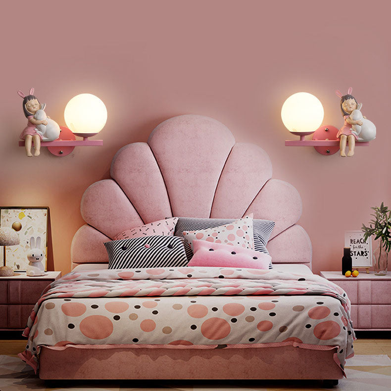 Contemporary Creative Kids Girls Unicorn Orb Resin Iron Glass 1-Light Wall Sconce Lamp For Bedroom Lumendat