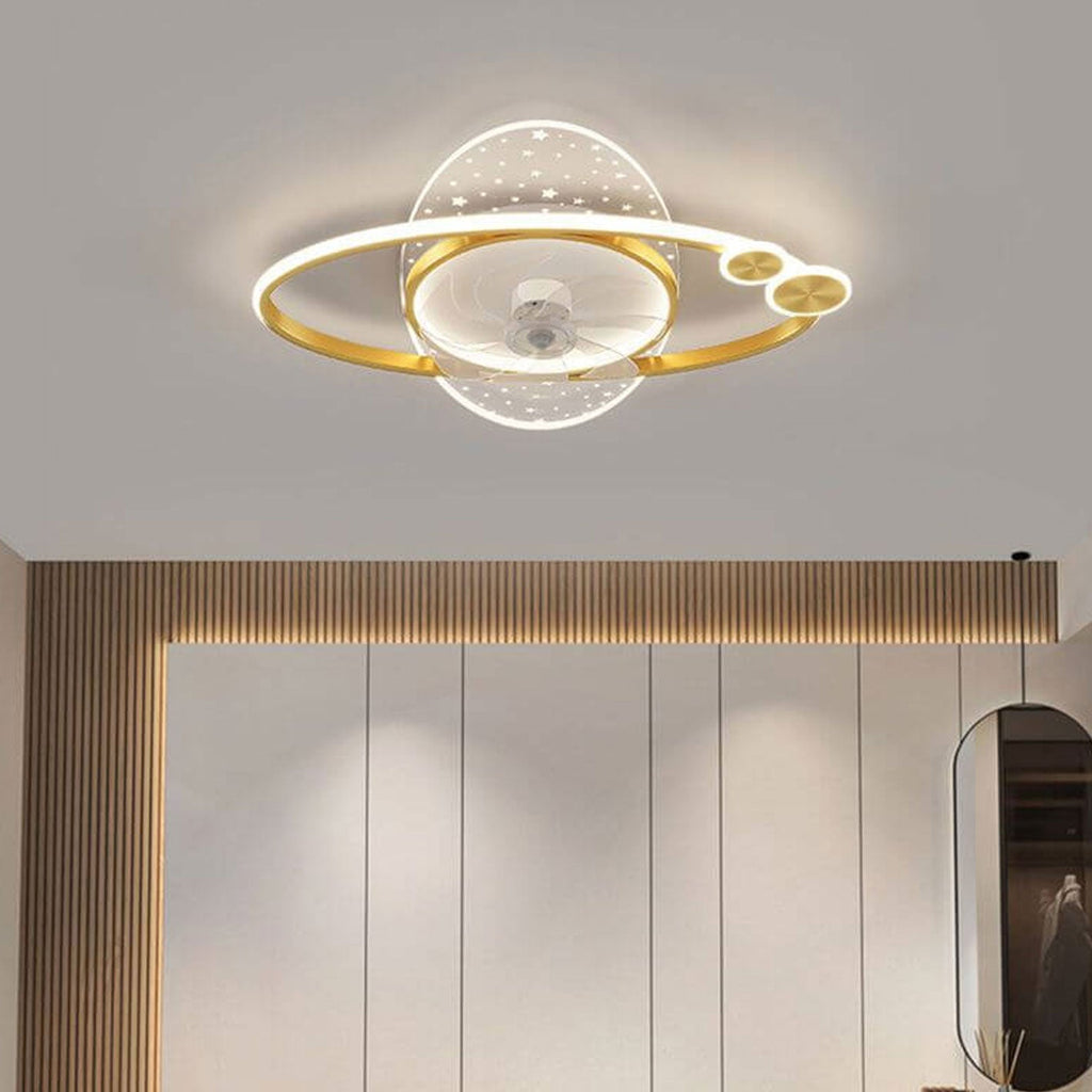 Lumendat Modern Creative Planet Star Effect LED Flush Mount Ceiling Fan Light Lumendat
