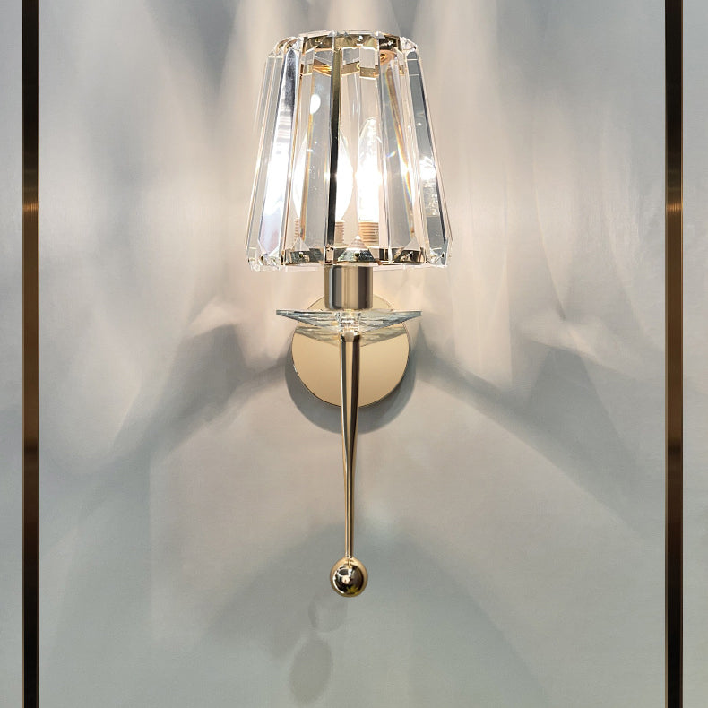 Modern Luxury Metal Iron Stainless Steel Crystal Ball Cylinder 1-Light Wall Sconce Lamp For Bedside Lumendat