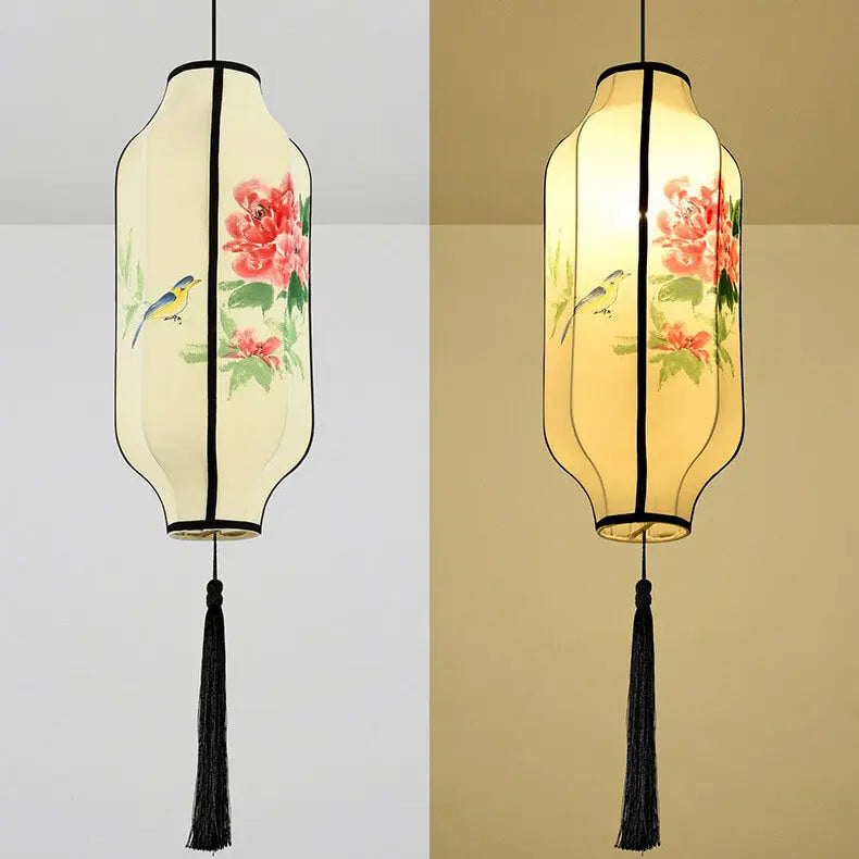 Oriental Antique Handmade Oval Lantern Fabric 1-light Pendant Light Lumendat