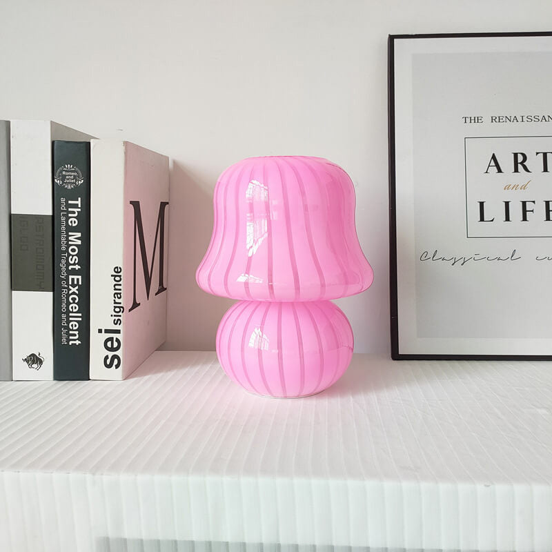 French Cream Handmade Glass Mushroom 1-Light Table Lamp Lumendat