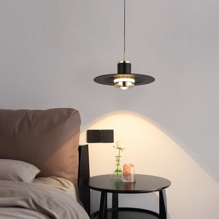 Modern Minimalist Cylinder Flying Saucer Metal LED Pendant Light for Living Room