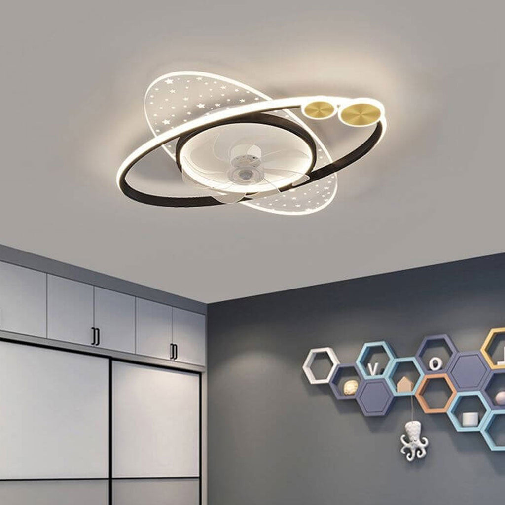 Lumendat Modern Creative Planet Star Effect LED Flush Mount Ceiling Fan Light Lumendat