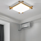Traditional Japanese Wood Acrylic Square Tatami LED Flush Mount Ceiling Light for Bedroom BulbSquare