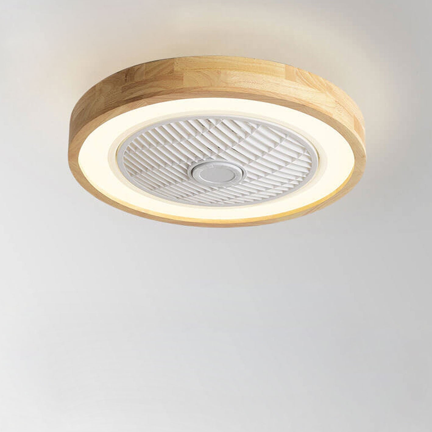 Modern Minimalist Wood Geometric LED Semi-flush Mount Ceiling Fan Light BulbSquare