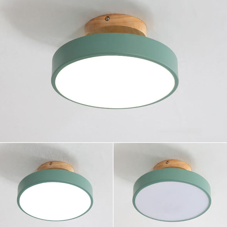 Nordic Wood Round Acrylic LED Semi-Flush Mount Ceiling Light Lumendat