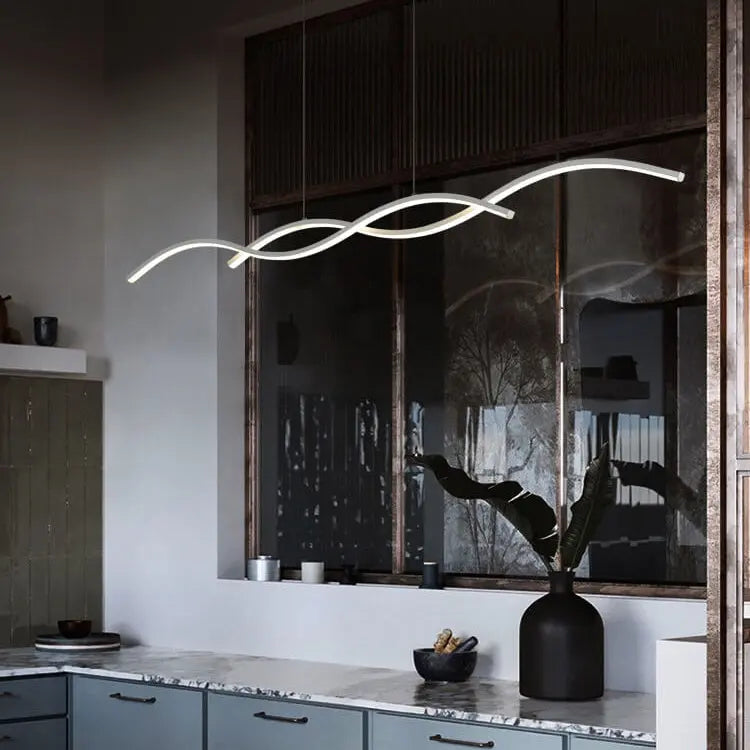 Nordic Minimalist Long Strip Wave Design Island Light LED Chandelier Lumendat