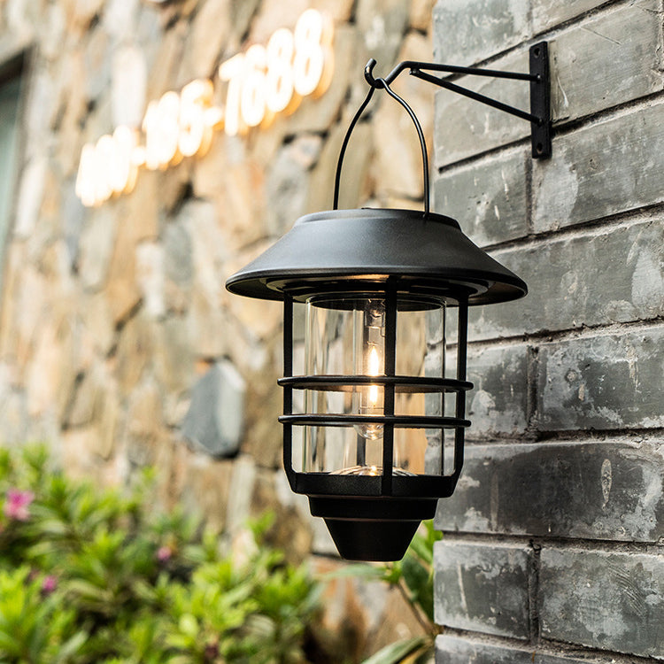 Contemporary Retro Solar Waterproof Aluminum Glass Lantern Cylinder 1-Light Hanging Wall Sconce Lamp For Outdoor Patio Lumendat